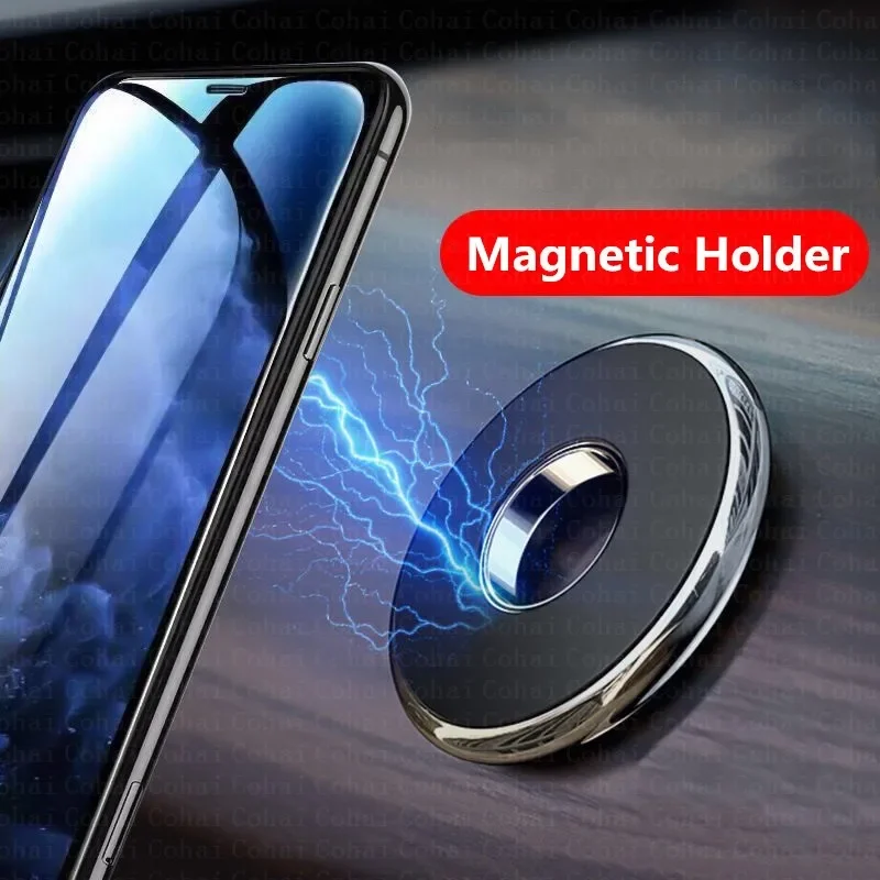 Phone Accessories Holder Car - 磁石式の車載スマホホルダー。ダッシュボードに取り付け可能なミニサイズの丸型スタンド。iPhone、Samsung、Xiaomiに対応。金属製の磁石を使用し、GPSや壁に取り付け可能。