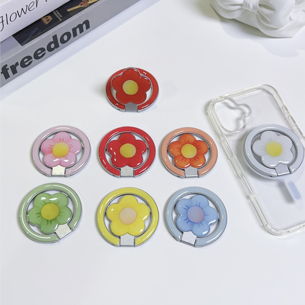 Phone Accessories Useful - 花型マグネット式折りたたみキックスタンド付きスマホリングホルダー、落下防止スマホグリップスタンド、iPhone・Samsung対応ユニバーサルデスクトップブラケット（新製品）