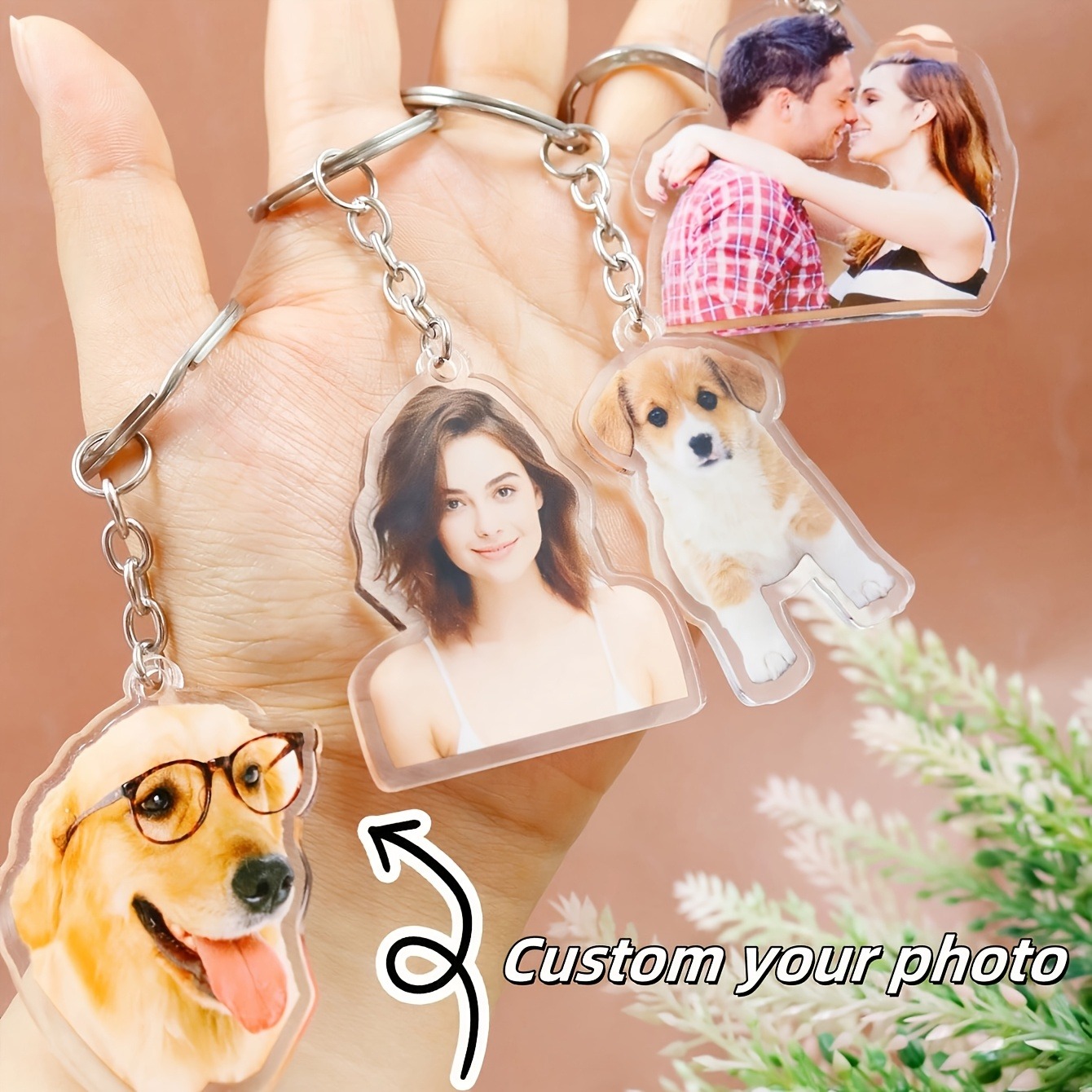 Phone Accessories Charms - カスタム写真アクリルキーホルダー - 写真をアップロード、丈夫な透明キーリング、車の鍵やバックパックのチャームに最適
