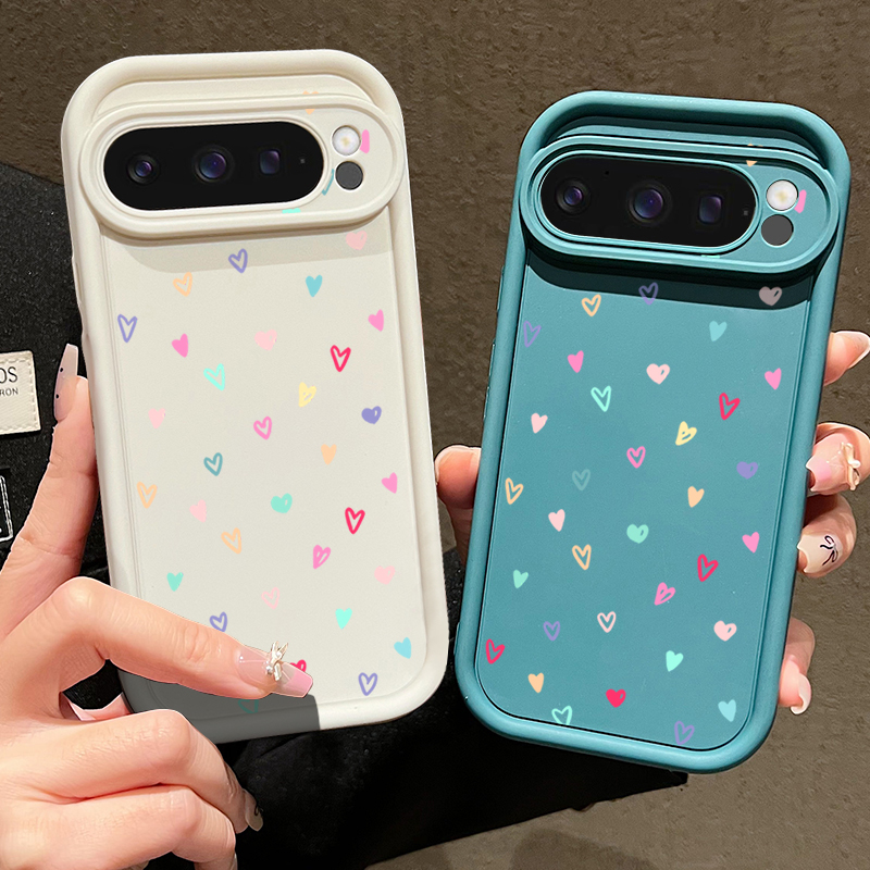 カラフルな小さなハート柄ソフトケース Google Pixe - Google Pixel 9 Pro のレビューと価格
